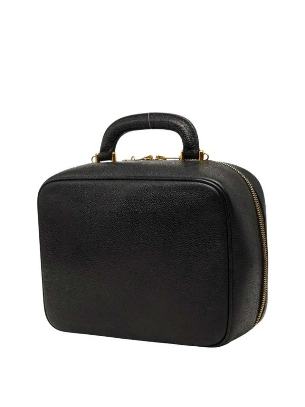 Chanel CC Logo Vanity 2-Way Shoulder Bag Black Caviar Leather